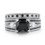Luxury Women Black Crystal Zircon Ring Set For Women