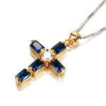 Sapphire Gemtsones Blue Crystal Cross Pendant Necklaces