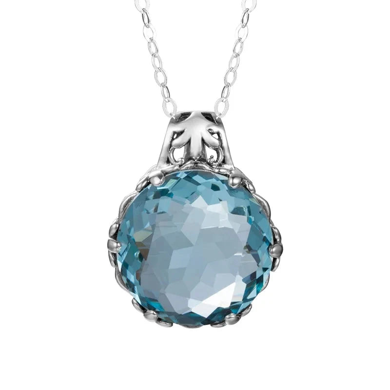 Vintage Aquamarine Necklace Pendant Stone Gemstone Birthstone Pendants for Women