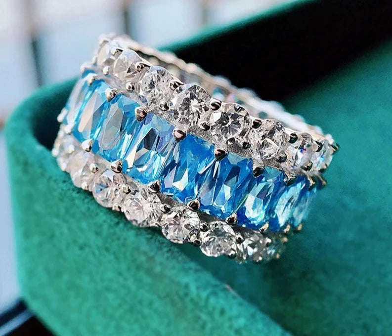 Eternity Full Stones Finger Aquamarine RingsSKY BLUE5