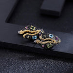 Multicolor Floral Peridot Clip Black EarringsEarrings