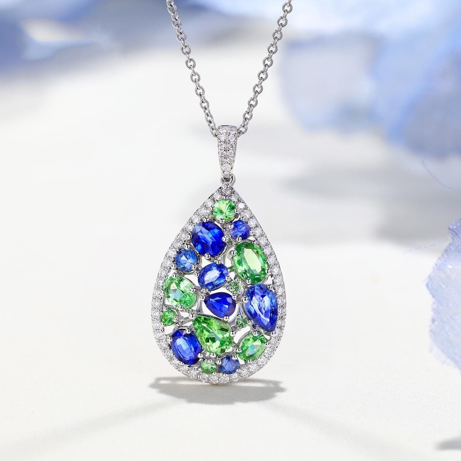 Peridot & Sapphire Gemstone Silver Jewelry SetJewelry Set