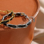 18K Leather & Stainless Steel Chain Bracelet – Unisex