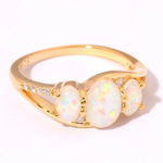 White Fire Opal Filled Finger Rings Yellow Gold Ring with Oval Stone