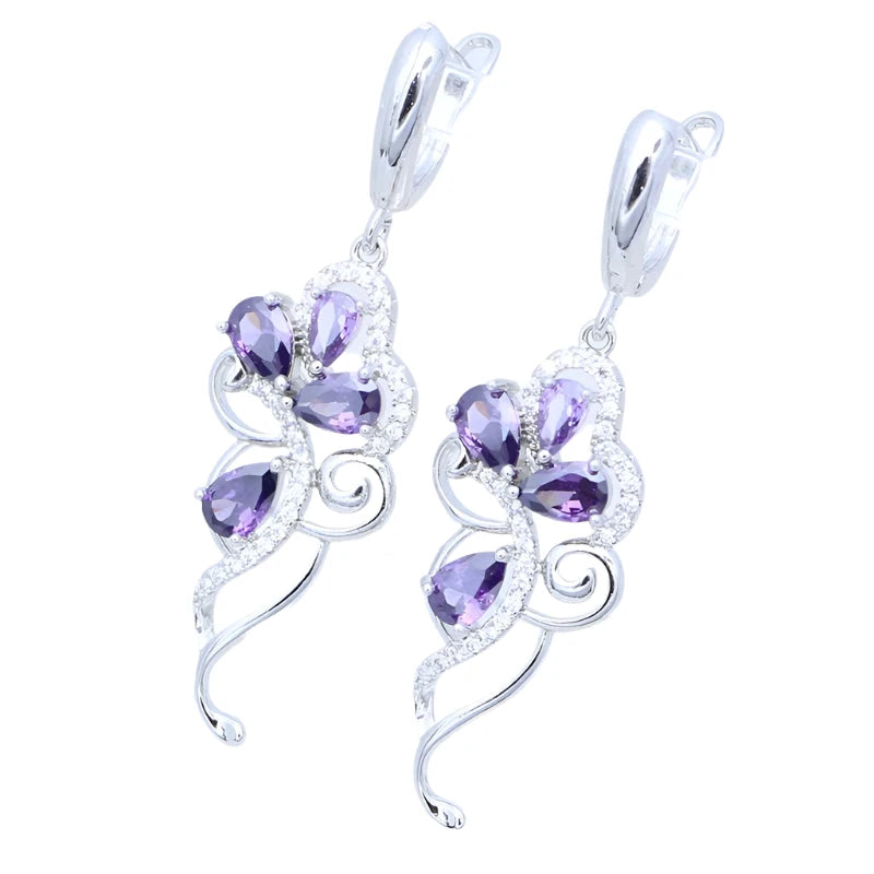 Amethyst Earrings Plant Flower Shape