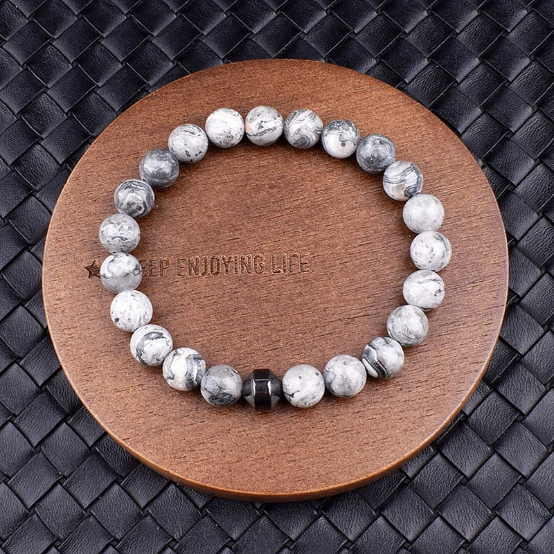 Cylinder Hematite Black Line Turquoises Bracelets Men Fashion Nature Stone Beads Bracelets Homme Yoga Energy Bangle Jewelry Gift34