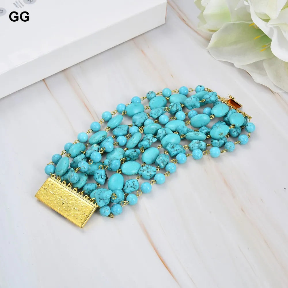 GG Jewelry Natural 9 Strands Blue Turquoise Gems Stone Bracelet Cute For WomenCHINA