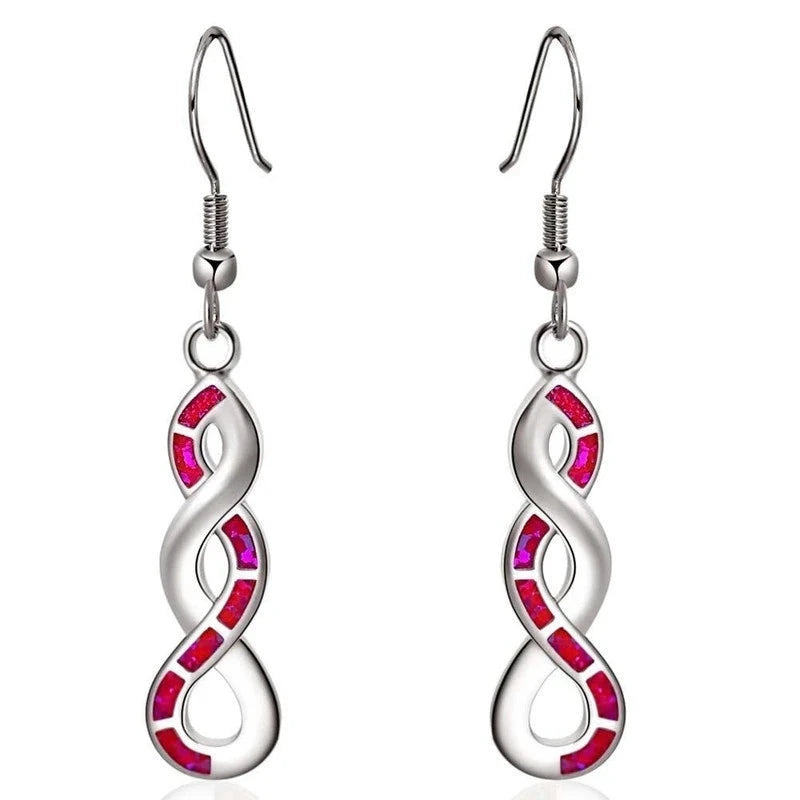 Navy Blue Fire Opal Wave Drop EarringsRed
