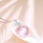 Rose Quartz Pink Heart Crystal Pendant NecklaceNecklaceSilver