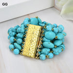 GG Jewelry Natural 9 Strands Blue Turquoise Gems Stone Bracelet Cute For Women