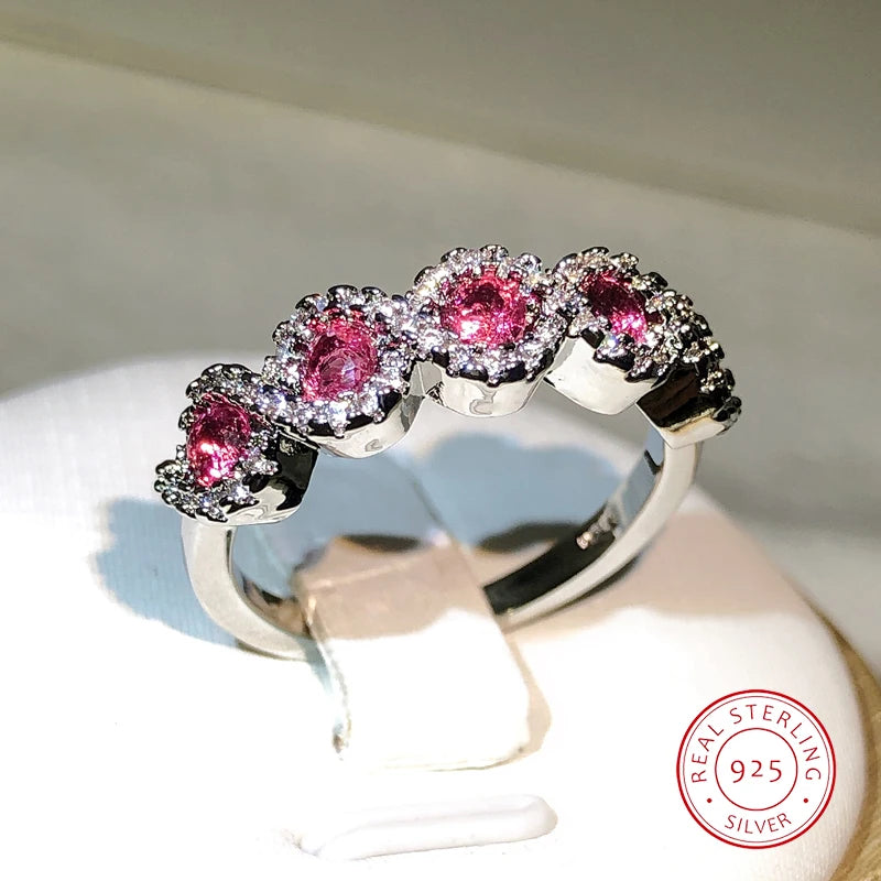 Twist Pattern Paw 925 Silver Simple Design Ruby Crystal Ring