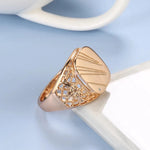 Smooth 585 Rose Gold Hollow Carved Big Size Ring For Women