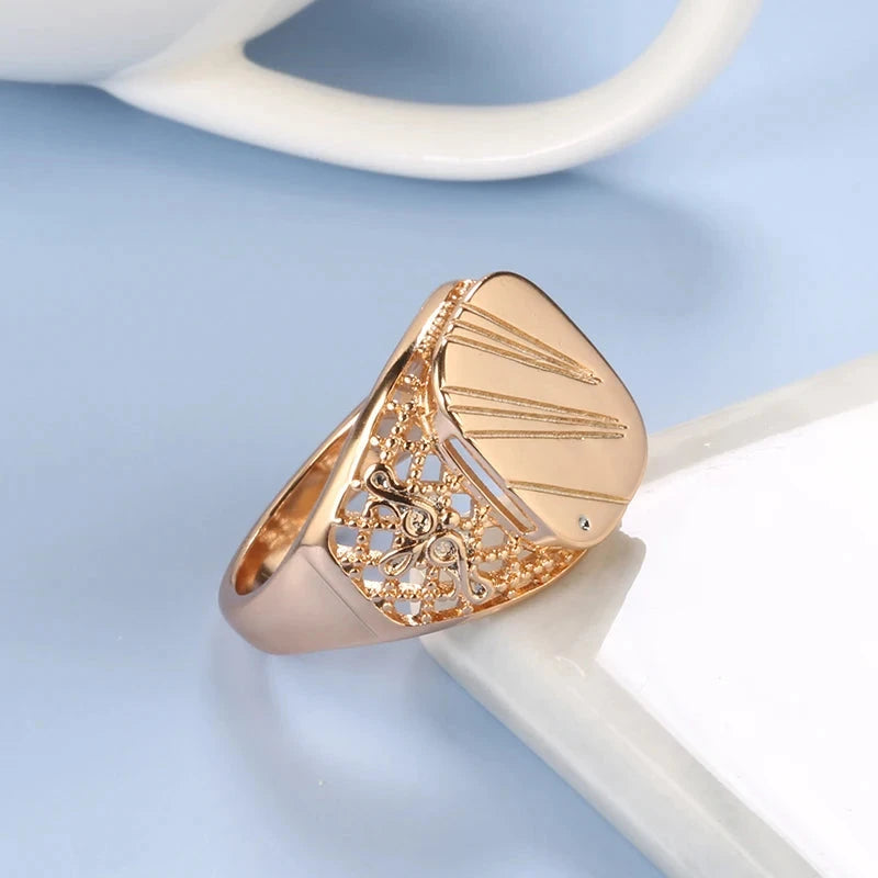 Smooth 585 Rose Gold Hollow Carved Big Size Ring For Women