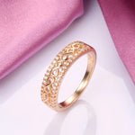 Hollow Pattern Natural Zircon 585 Rose Gold Color Ethnic Bride Rings for Women