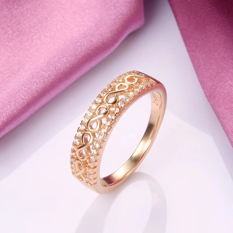 Hollow Pattern Natural Zircon 585 Rose Gold Color Ethnic Bride Rings for Women