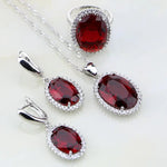 925 Silver Jewelry Round Red Garnet Zircon3PCS Jewelry set6.5