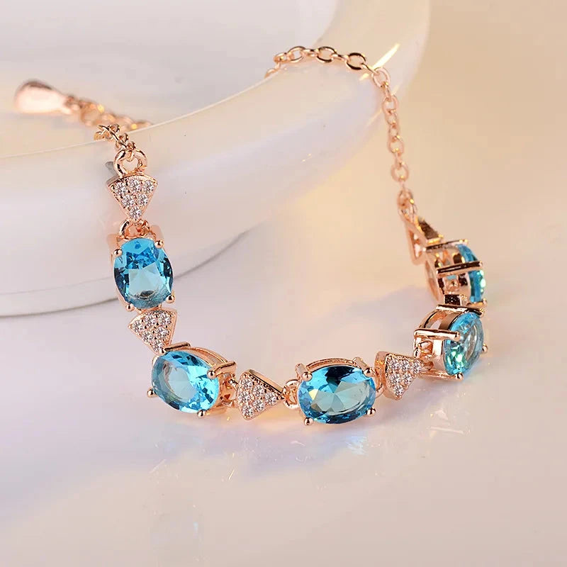 Blue Topaz Bracelet Aquamarine 925 Sterling Silver Charm Bracelets