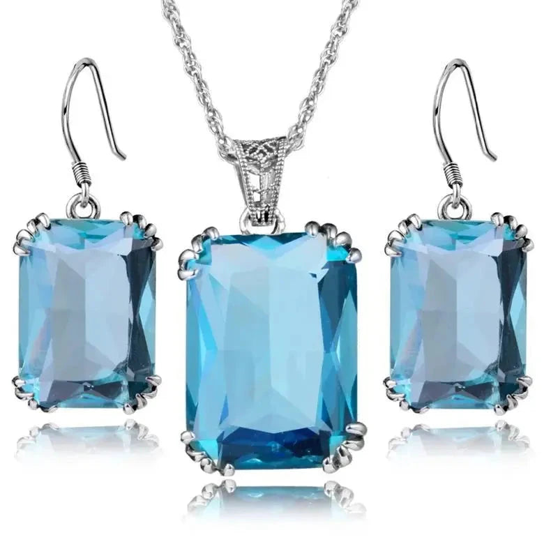 Jewelry Sets Aquamarine Sapphire Earrings Pendant Real 925 Sterling Silver WomenSet 1