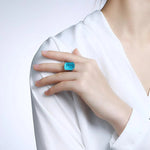 Punk Turquoise Ring For Women Solid 925 Sterling Silver