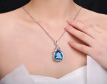 Romantic Water Drop Aquamarine Pendants Necklace for Women Silver 925 NecklaceBlue