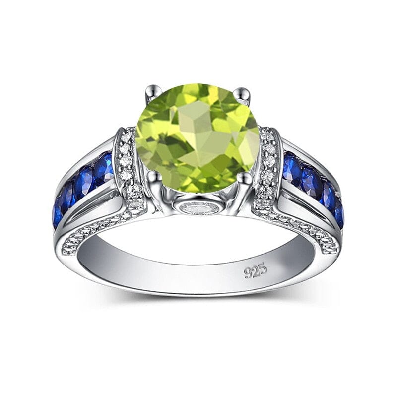 Solitaire Cut Peridot and Sapphire 925 Sterling Silver RingRing5