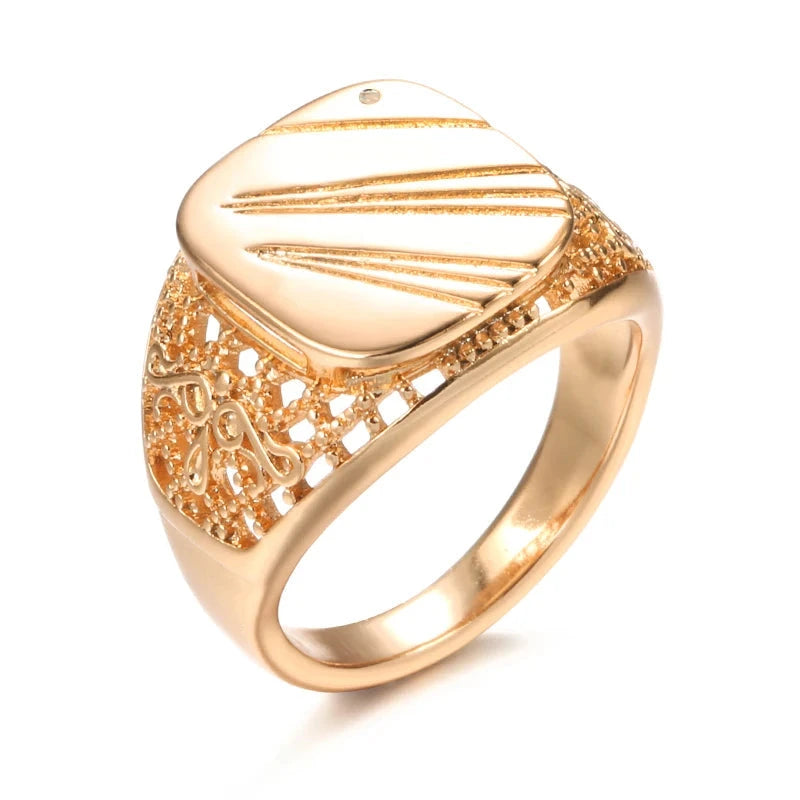 Smooth 585 Rose Gold Hollow Carved Big Size Ring For Women