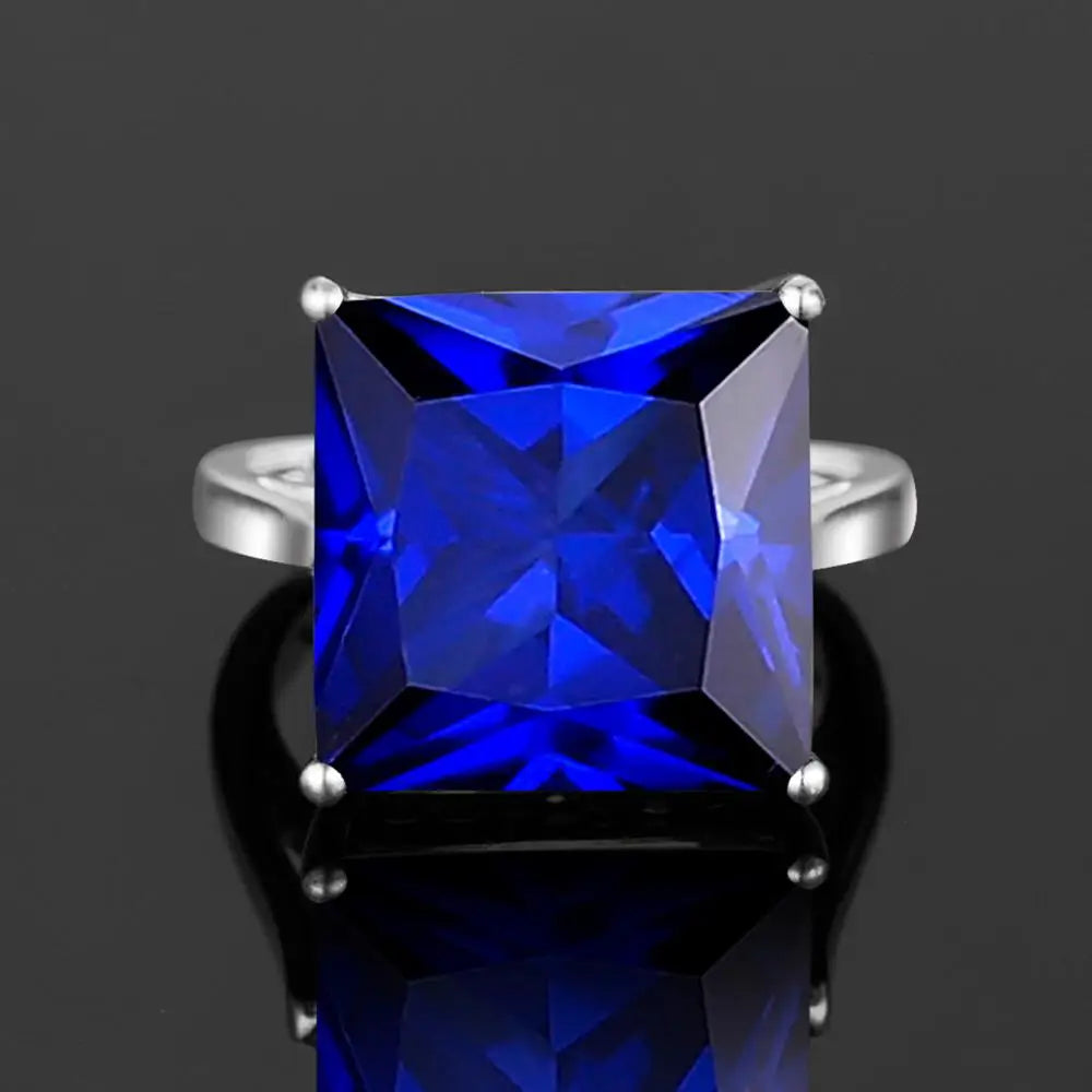 Blue Sapphire Rings Silver 925 Anillo Plata Square Gemstone Office Career Female Fine