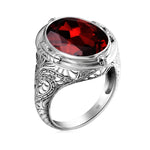 Aquamarine Ring Handmade Vintage Engraving Pattern Men's RingGarnet S8