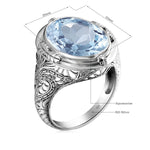 Aquamarine Ring Handmade Vintage Engraving Pattern Men's Ring