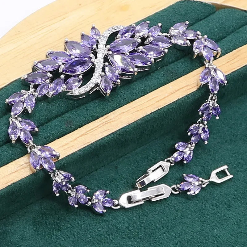 Luxurious Purple Amethyst 925 Sterling Silver Jewelry set for Women