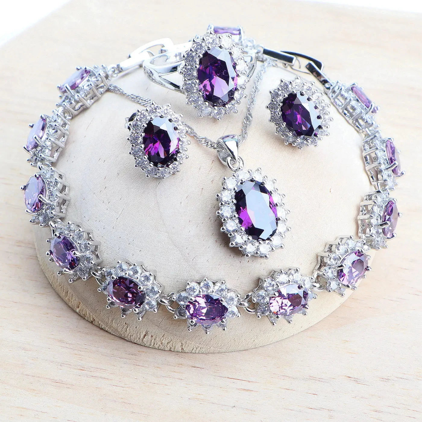 Silver 925 Women Jewelry Sets Blue Zirconia4PCS-Purple9