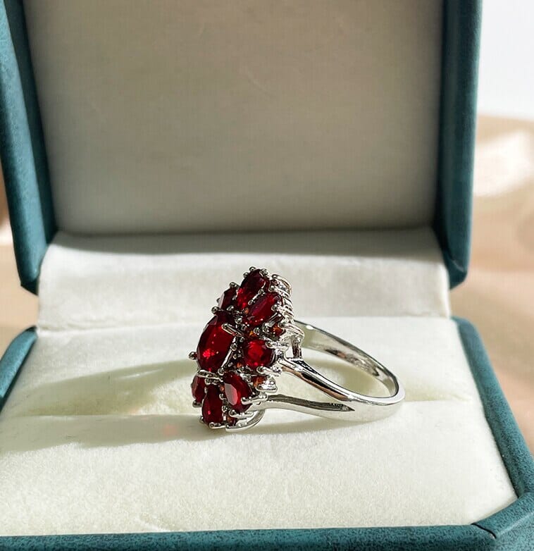 Flower Shape Ruby Red Gemstones Cella City Silver 925 Jewelry Ring For CharmRuby