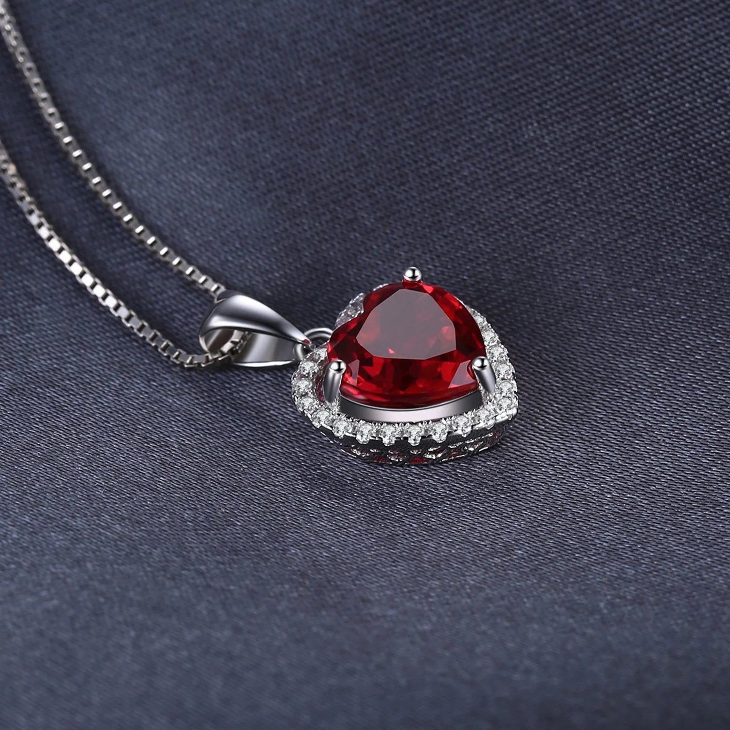 Heart Love Red Ruby 925 Sterling Silver Pendant Necklace