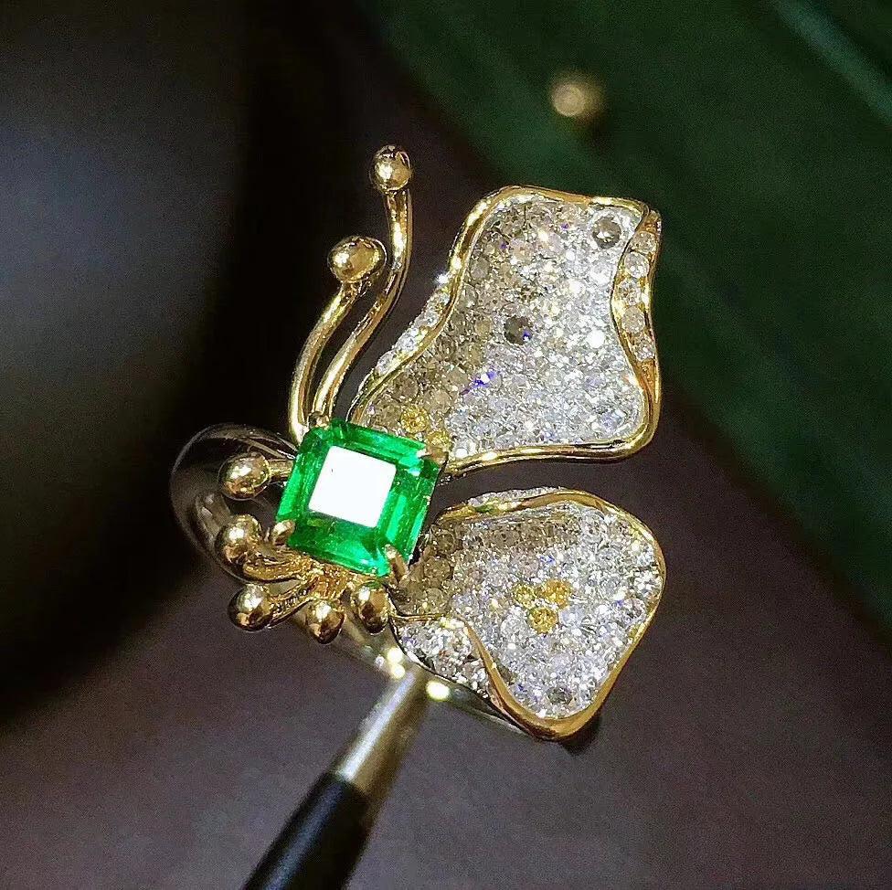 Luxury Butterfly Design Simulation Emerald Rings