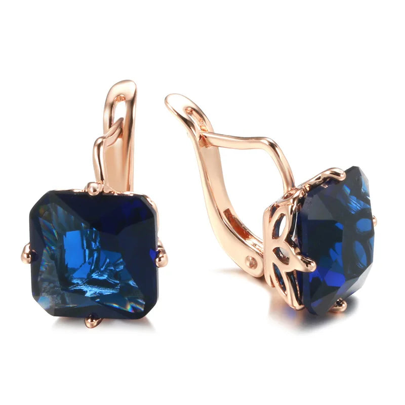 Natural Sapphire Diamond Vintage Earrings for Women Genuine JewelryRose Gold