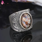 Vintage Natural Abalone Stone Silver Plated Man and Women Jewelry RingNJ4388