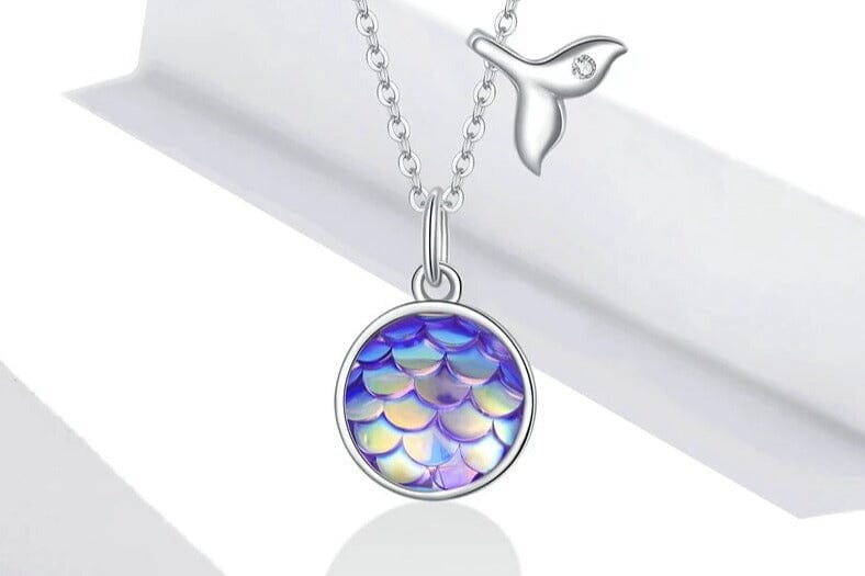 Sparkling Fishtail Scale Blue Silver NecklaceNecklace