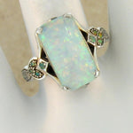 Square White Opal Antique Silver Women's Rings Bague