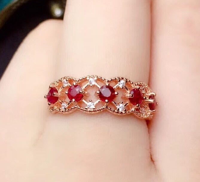 3mm Natural Ruby Rose Gold Inlaid 925 Sterling RingRing