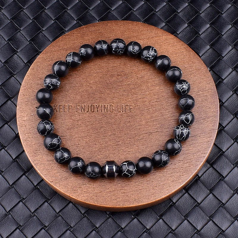 Cylinder Hematite Black Line Turquoises Bracelets Men Fashion Nature Stone Beads Bracelets Homme Yoga Energy Bangle Jewelry Gift13