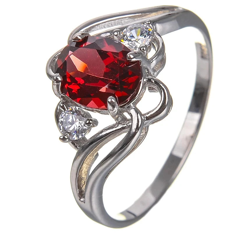 1.5ct Oval Birthstone 6*8MM Garnet Ring 925 Sterling Silver Wine Red