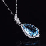 925 Silver Necklace for Women Water Drop Shape Sapphire Zircon Gemstone Pendant