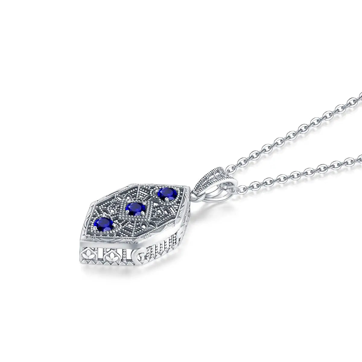 Silver Necklace Pendants For Women 100% 925 Sterling Silver With Sapphire 3 Stones Leaf