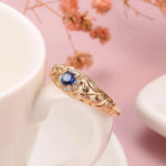 Blue Natural Zircon 585 Rose Gold Hollow Crystal Flower Ethnic Ring for Women
