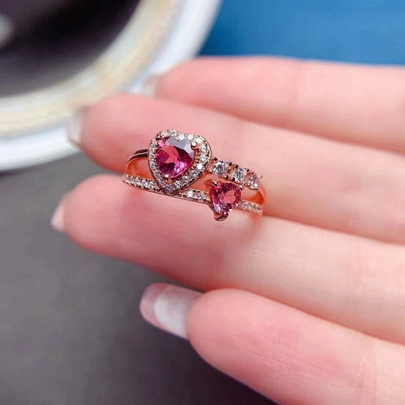 Charm Natural Garnet Heart Shape Ring