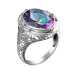 Aquamarine Ring Handmade Vintage Engraving Pattern Men's RingMysterious Topaz T8