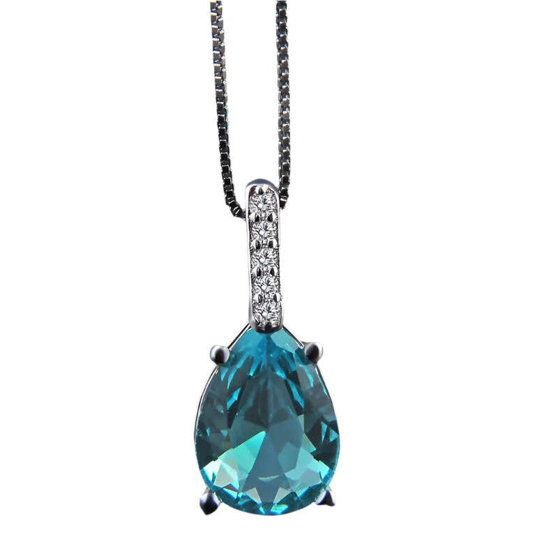 Natural Blue Topaz Pendant Silver Aquamarine Fashion Necklace Pendant Women