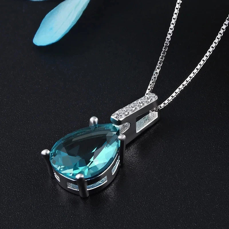 Natural Blue Topaz Pendant Silver Aquamarine Fashion Necklace Pendant Women