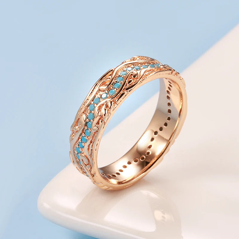 Trendy Rose Gold Full Circle Ring Exquisite Turquoise Stackable Finger Ring