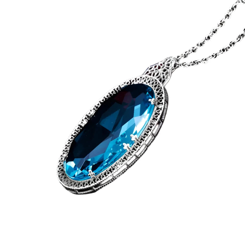 Oval Aquamarine Gemstone Pendant Necklace Gothic (Pendant Only)